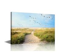 TISHIRON Framed Canvas Wall Art Coastal Beach Painting Ocean Pictures 1 Panel Dune Wall Art Modern Wall Decor for Living Room Bedroom Giclee Gallery-Wrapped Posters and Prints, 18x12in