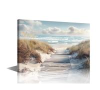 TISHIRON Framed Canvas Wall Art Seaside Painting Seascape Pictures 1 Panel Beach Modern Wall Decor for Living Room Bedroom Giclee Gallery-Wrapped Posters and Prints, 18x12in