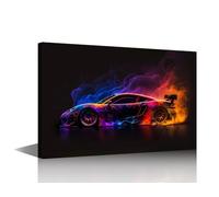 TISHIRON Framed Canvas Wall Art Sports Car Painting Hypercar Pictures 1 Panel Colorful Modern Wall Decor for Living Room Bedroom Giclee Gallery-Wrapped Posters and Prints, 18x12in