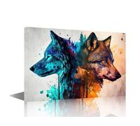 TISHIRON Framed Canvas Wall Art Two Wolves Painting Animals Pictures 1 Panel Wildlife Modern Wall Decor for Living Room Bedroom Giclee Gallery-Wrapped Posters and Prints, 18x12in