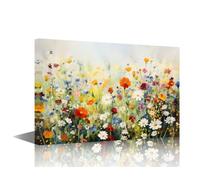 TISHIRON Framed Canvas Wall Art Wildflowers Painting Bloom Plant Pictures 1 Panel Modern Wall Decor for Living Room Bedroom Blossom Giclee Gallery-Wrapped Posters and Prints, 18x12in