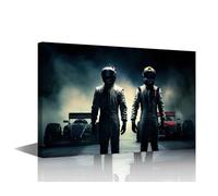 TISHIRON Framed Men, Racers in Leather Costumes and Helmet Canvas Wall Art 1 Panel Racing Car Champions, Winners Art Print Ready to Hang Framed Artwork AI Room Decor 24" Wx16 H