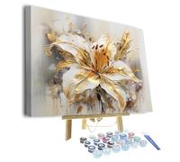 TISHIRON Framed Paint by Numbers for Adults Beginner Gold Flower Adults' Paint by Number Kits Lily Floral DIY Oil Painting by Numbers with Brushes Blooming Art Crafts 16"x20"