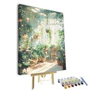 TISHIRON Framed Paint by Numbers Kit for Adults Beginner Green Plants, Adult Paint by Number with Brushes Sunlight, DIY Acrylic Painting by Numbers for Home Wall Decor 16"x20"