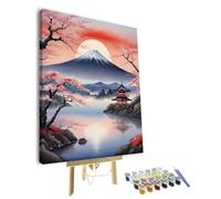 TISHIRON Framed Paint by Numbers Kit for Adults Fuji Landscape, DIY Paint by Number on Canvas Mountain Moon, Cherry Tree Oil Painting for Adults, Acrylic Paint Kits Art Crafts 16"x20"