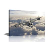 TISHIRON Framed Wall Art 1 Panel Three F-35 Fighter Jets Flying Over Clouds in Vic Formation Picture Poster for Living Room, Wooden Framed Gallery-Wrapped Ships Ready to Hang, 24" Wx16 H