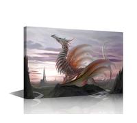 TISHIRON Framed Wall Art Abstract Dragons Picture Posters for Living Room Dragons Canvas Wall Decor Dragons Artwork for Office Club Decoration Boy Room Decor Gallery-Wrapped Ready to Hang 36x24 in