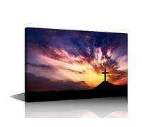 TISHIRON Framed Wall Art Jesus Crosses at Sunset Wall Pictures for Living Room Christ Redeemer Canvas Paintings House Decoration Christian Bedroom Wall Decor Modern Artwork for Office - 24" Wx36 H