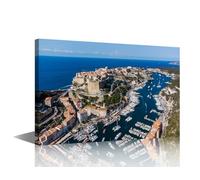 TISHIRON France Urban Building Panorama Wall Art for Bedroom Corsica Cityscape Canvas Art Wall Decor Europe Modern Wall Art Pictures for Living Room Paintings Giclee Framed Ready to Hang, 36x24in