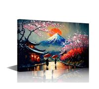 TISHIRON Fuji Mount Wall Art Ancient City Street in Japan Oil Painting Style for Living Room Wall Decor Canvas Painting Home Decor Framed Ready to Hang 24"x36"