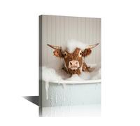TISHIRON Funny Bathroom Wall Decor Animals Bathing Pictures Posters for Room Aesthetic Highland Cow Bathroom Decor Wall Art Contemporary Home Decor Stretched Framed Ready to Hang (12" Wx18 H)