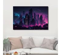 TISHIRON Futuristic City Pictures for Bedroom Wall Decor Large Wall Art Living Room Decor Canvas Prints Wall Decor Cyberpunk Wall Art Modern Home Decor Canvas Frame Artwork Wall Hanging, 60x90cm