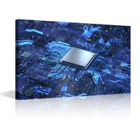 TISHIRON Futuristic CPU Painting Posters Circuit Board House Deocration for Living Room CPU Concept Canvas Prints Wall Decor AI Wall Art for Office Bedroom Modern Artwork Giclee Framed - 18x12in