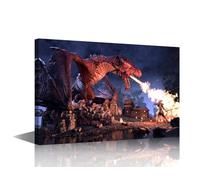 TISHIRON Giant Dragon Wall Art for Bedroom Winged Fire Dragon Canvas Painting Pterodactyl Large Wall Art for Living Room Contemporary Home Decor Stretched on Wooden Frame Ready to Hang 18x12 in