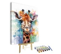 TISHIRON Giraffe Paint by Numbers for Adults - DIY Kit With Acrylic and Watercolor Paints, Animals and Flowers Theme - 16"x20" Framed