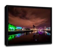 TISHIRON Glasgow Cityscape Prints Wall Art in Slim Black Frame - Clyde Arc Bridge Finnieston Crane - 30x40cm Premium Stretched Canvas for Home Wall Decor Ready to Hang