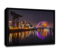 TISHIRON Glasgow Skyline Wall Art Clyde Arc Canvas Print in Black Frame - Millennium Bridge with Fireworks Blooming - 20x25cm Ready to Hang No Tools Required