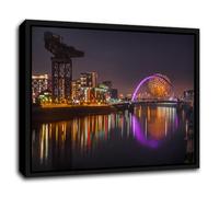 TISHIRON Glasgow Skyline Wall Art Clyde Arc Canvas Print in Black Frame - Millennium Bridge with Fireworks Blooming - 30x40cm Ready to Hang No Tools Required