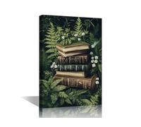 TISHIRON Green Leaf Wall Art for Bedroom Vintage Books Wall Decor 1 Piece Framed Canvas Art Pictures Flowers House Deocrations for Living Room Office Bathroom Ready to Hang - 24x16in
