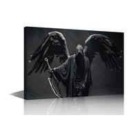 TISHIRON Grim Reaper with Scythe Metal Wall Art - Gothic Shadowbox Canvas Print, Dark Fantasy Macabre Decor Framed for Haunted House, Gaming Lair, Occult Altar 24x16 Inches