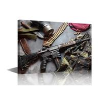 TISHIRON Gun Weapons Home Decor Wall Assault Rifle Canvas Art Wall Decor Guns and Ammunition Living Room Wall Art Pictures Posters and Prints Contemporary Home Decor Framed Ready to Hang (16" Wx24 H)
