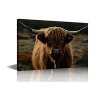TISHIRON Highland Cow in its Natural Habitat Picture Animal Painting Prints Rustic Yak Artwork Posters Farmhouse Home Living Room Bedroom Decoration Ready to Hang 1 Panels (16" Wx24 H)
