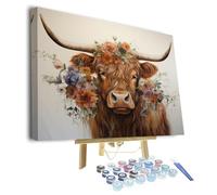 TISHIRON Highland Cow Paint by Number for Adults Beginner DIY Flower Painting by Numbers Kits for Kids Paintwork Vintage Style Animal Paint Kits Canvas Arts Crafts for Home16 x20Framed