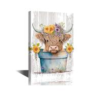 TISHIRON Highland Cow Pictures for Bathroom Wall Decor Funny Animal Posters and Prints Framed Art Wall Decor Highland Cattle Canvas Paintings Wall Art Modern Home Decor Artwork Wall Hanging, 40x60cm