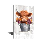 TISHIRON Highland Cow Wall Decorations for Living Room Funny Animals Wall Art Highland Cattle Decor Canvas Frame Art Prints Living Room Wall Art Artwork for Walls Home Decor Arts & Crafts, 40x60cm