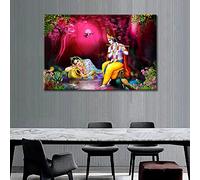 TISHIRON Hindu God Home Decor Art Prints 1 Pieces Beautiful Hindu God Radha Krishna With Peacock Feather Pictures Modern Home Decor Posters and Prints Stretched and Framed Ready to Hang (24" Wx36 H)