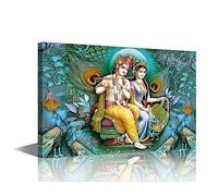 TISHIRON Hindu Lord Canvas Prints Krishna Painting Pictures for Living Room India Religious Modern Canvas Wall Art Framed House Decoration for Bedroom Bathroom Office Ready to Hang - 24" Wx36 H