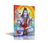 TISHIRON Home Decor Lord Shiva Wall Art Indian Pictures 1 Piece Modern Artwork Wall Decorations for Living Room Wooden Framed and Stretched Gallery-wrapped Ready to Hang (12''Wx 18''H)