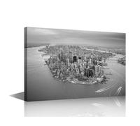 TISHIRON Home Decor New York City Cityscape Wall Paintings Manhattan Canvas Wall Art 1 Panel Aerial View Skyline Wall Art for Living Room Framed Posters and Prints Ready to Hang 18x12 in