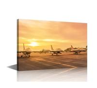TISHIRON House Decorations Military Fighter Jet on Runway Wall Pictures for Living Room Aircraft Canvas Wall Art Aviation Modern Painting 1 Panel Wall Art on Canvas Framed Ready to Hang, 18x12in