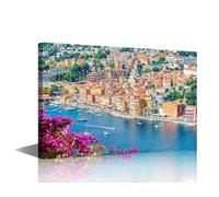 TISHIRON House on the Sea Wall Art Decor 1 Panels European Town Pictures Painting Home Decor Print for Home Living Room Dining Room Stretched and Framed Ready to Hang 12" Wx18 H