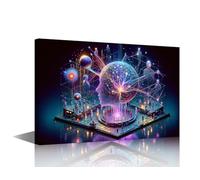 TISHIRON Human Head with Glowing Neurons in Brain Wall Art Ai Generative Canvas Painting Human Brain Pictures for Living Room Wall Decoration Posters and Prints for Bedroom Office 12" Wx18 Hx1 Panel