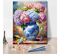 TISHIRON Hydrangea in Ceramic Glass Vase Landscape Paint by for Adults Beautiful Blossom DIY Acrylic Painting Kit Colorful Flower Flowers Painting Kits for Home Office Decor 40x50cm（Without Frame）