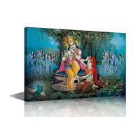 TISHIRON Indian Hindu Gods Canvas Wall Art Radha Krishna Posters & Prints Artwork Religious Contemporary Home Decor Stretched Canvas Picture for Living Room Bedroom Home Office Decor, 16" Wx24 H