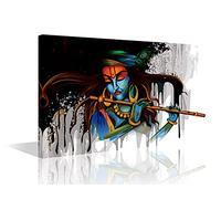 TISHIRON Indian Wall Painting Lord Krishna Pictures for bedroom Hinduism Deity Culture Wall Decorations 1 Panel Canvas Wall Art Contemporary Artwork Giclee Wooden Framed Ready to Hang (16''Wx 24''H)