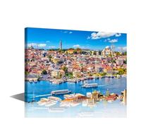 TISHIRON Istanbul Cityscape Office Wall Art Turkey Skyline Large Canvas Europe Contemporary Modern Artwork for Living Room Bedroom Decorations Framed Ready to Hang 18x12in