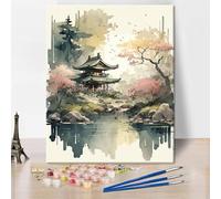 TISHIRON Japanese Watercolor Paint by Numbers Kit - Enchanting Japan Landscape for Adults & Beginners - Abstract Artwork Wall Decor - Oil Painting, 16"x20" Unframed