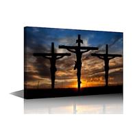 TISHIRON Jesus Christ Wall Art Christian Pictures Print On Canvas Jesus Christ on Cross Modern Artwork Wall Art for Living Room Office Giclee Gallery Wrapped Posters Framed Ready to Hang, 16" Wx24 H