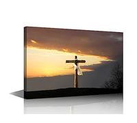 TISHIRON Jesus Crosses Canvas Wall Art Decor Redeemer Pictures for Living Room Bedroom Easter Cross Painting Wall Art for Office Modern Artwork Poster Prints Framed Ready to Hang - 12" Wx18 H
