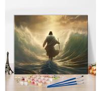 TISHIRON Jesus Paint by Numbers for Adults Jesus Walking on Waters Paint by Numbers Kits on Canvas DIY Painting Kit Adult Drawing Paintwork for Gift Home Wall Decor 16x20 Inch Without Frame