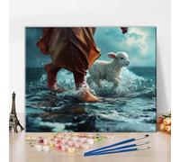 TISHIRON Jesus Paint by Numbers, Paint by Numbers for Adults, Jesus Walks with a Lamb Adult Paint by Number Kits on Canvas, Paint by Number Kit, DIY Painting on Canvas with Brushes, 40x50cm
