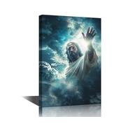 TISHIRON Jesus Wall Art Painting Bedroom Living Room Wall Decor 1 Piece Jesus and Lightning Framed Modern Pictures Canvas Prints Artwork for Wall Decor Bathroom Office Decorations, 12" Wx18 H