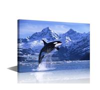 TISHIRON Jumping Killer Whales Wall Art Orca Ocean Theme Pictures Print On Canvas Ocean Animals Modern Artwork Wall Art for Living Room Office Wrapped Posters and Prints Framed Ready to Hang, 24x16in