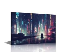 TISHIRON Kitchen Wall Art for Living Room Cyberpunk City Paintings Future Oriental Style City Canvas Artwork Abstract Cyberpunk Picture House Decor Framed Posters Prints Ready to Hang Gift 24x16 in