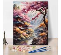 TISHIRON Landscape Paint by Numbers Kit for Adults- Adult Paint by Number Kits on Canvas Forest, Cherry Oil Painting for Home Wall Decor, DIY Acrylic Painting Kits 16"x20"(Frameless)