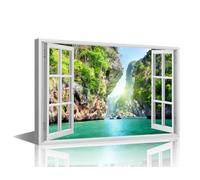 TISHIRON Landscape View from a Window Wall Art for Bedroom Lake Canvas Art Wall Decor Mountain Modern Pictures for Living Room Artwork Paintings Giclee Framed Ready to Hang, 36x24in